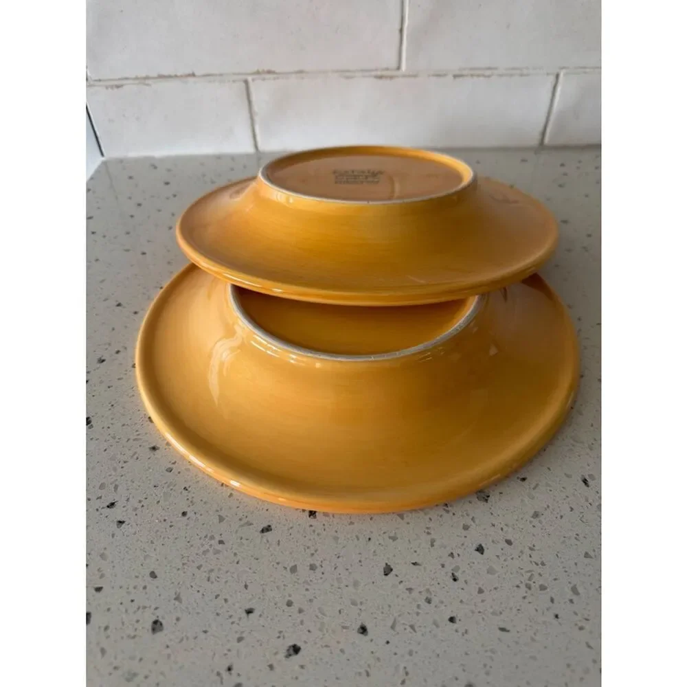 ESPAÑA Hand-Painted Collection Yellow Ceramic Dinner Serving Plates Lot of 2